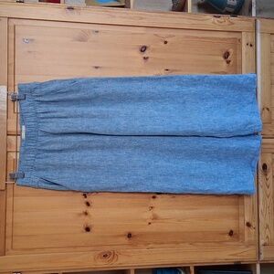 Cynthia Rowley Blue Linen Wide Leg Stretch Waist Cropped Pants Size Small